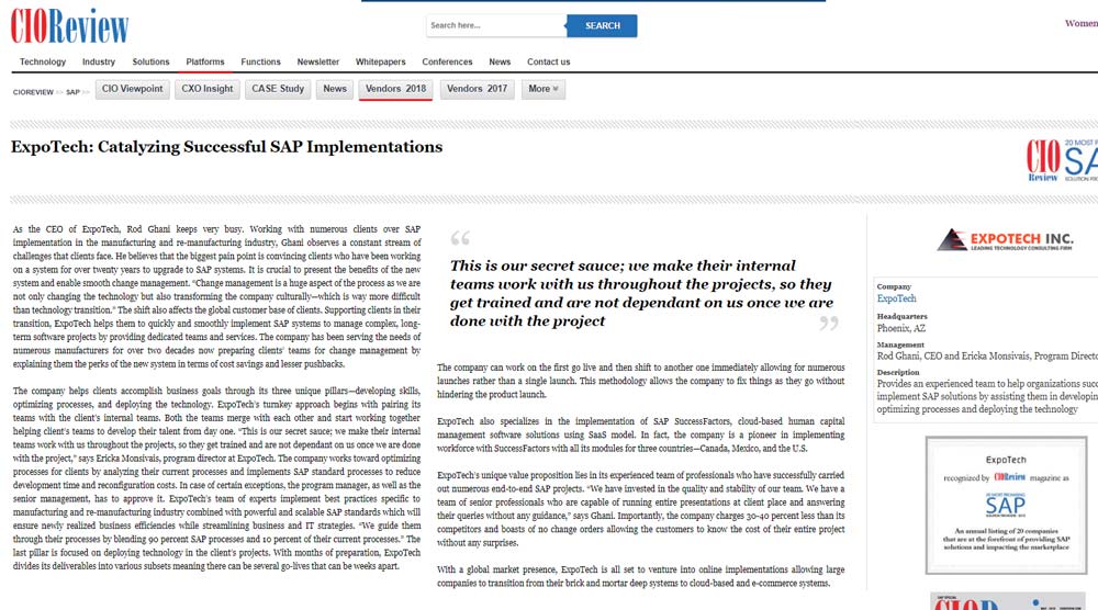CIOReview article page about ExpoTech
